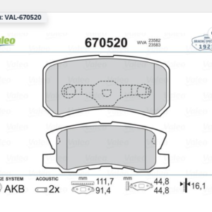 VALEO 670520 - MITSIBUSHI ASX - OUTLANDER ARKA FREN BALATASI