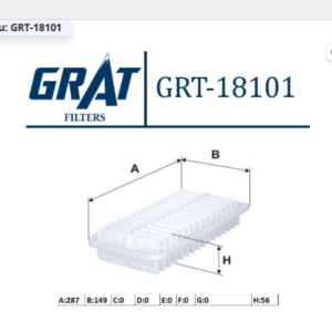 GRT-18101 - HAVA FİLTRESİ TOYOTA COROLLA 2003-2007 / AVENSİS 2003-2008 / COROLLA VERSO 2002-2009 1.6 / SUBARU BRZ 2013- BENZİNLİ