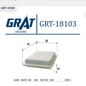 GRT-18103 - HAVA FİLTRESİ TOYOTA COROLLA 2007-2012 / COROLLA 2013- 1.33-1.4-1.6 VVTI / AURIS 2007- / AVENSİS 2009-2012 / RAV4 2012- 2.0 VVTI VERSO 2009-