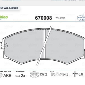 VALOE 670008 - ÖN FREN BALATASI HYUNDAI ELANTRA/SONATA/ALTIMA