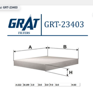 GRT-23403 - POLEN FİLTRESİ HONDA CIVIC 1996-2000 / CRV 1997-2001 / ROVER 400 1996-2000 / MITSIBUSHI LANCER 2009 / AXS 2009 / OUTLANDER 2009 / D-MAX 2014 2.5